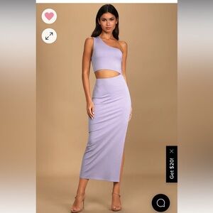 Lavender ribbed one shoulder cutout midi dress Lulu’s new with tags!